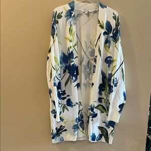 Chico’s NWOT Blue and Green Floral Cardigan Sweater, size 1 (M)
